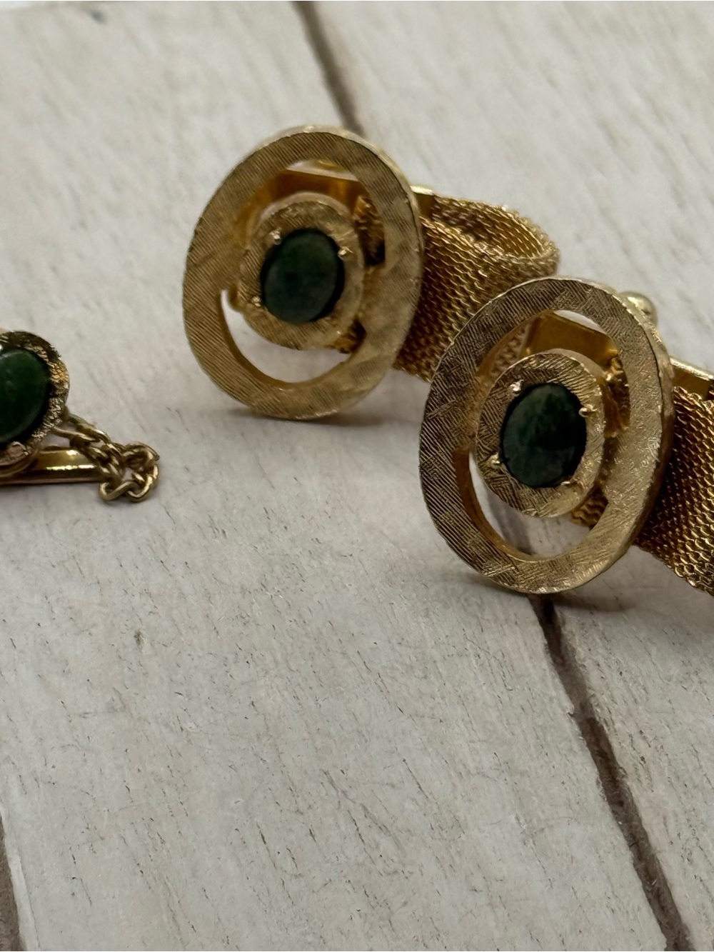 Classic Gold-Tone Cufflinks with Jade Stone Accent
